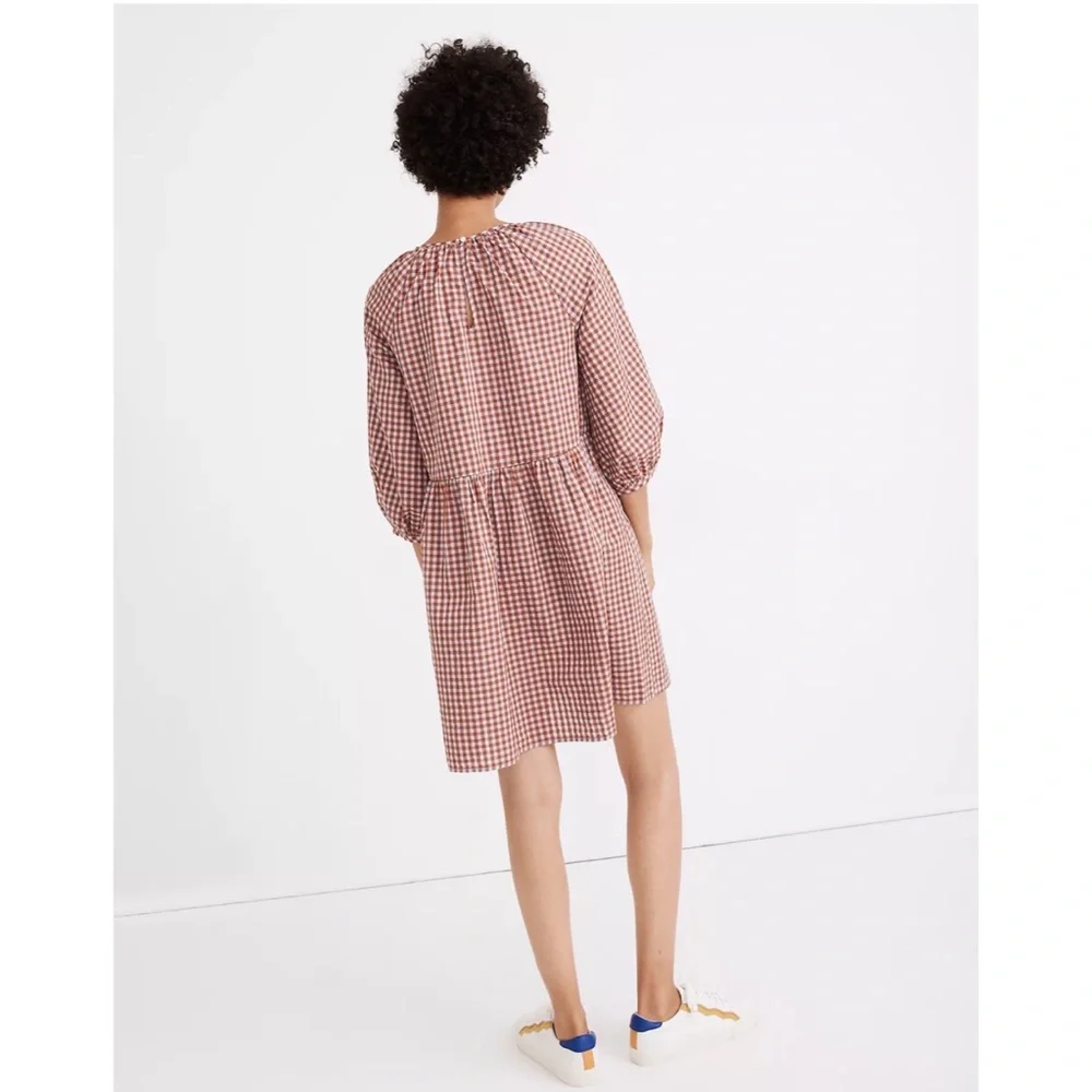 Madewell Gingham Seersucker Raglan Puff Sleeve Mini Dress - Picture 3 of 4
